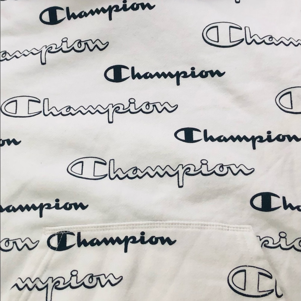 Champion hoodie pullover sweatshirt unisex size small white with black print